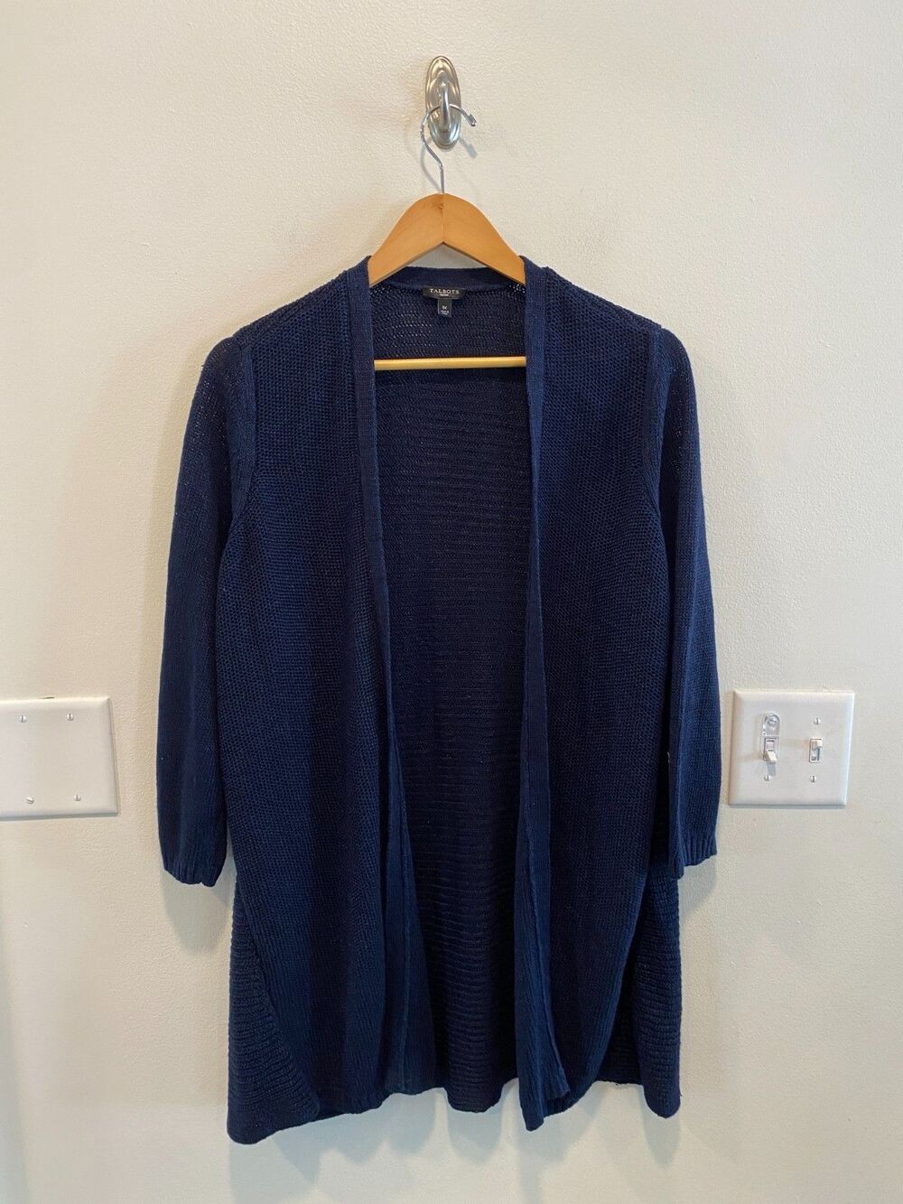 Talbots Womens 100% Linen Cardigan Sweater Size 1X Open Front Coastal Nautical